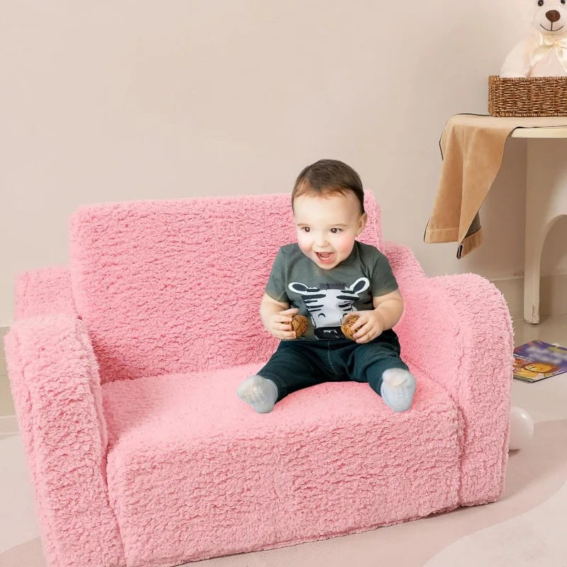 Kid's 2-in-1 Soft Sherpa Fold Out, Convertible Sofa to Lounger