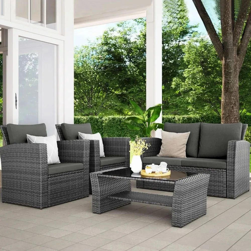 4 Piece Rattan Outdoor Patio Furniture Set