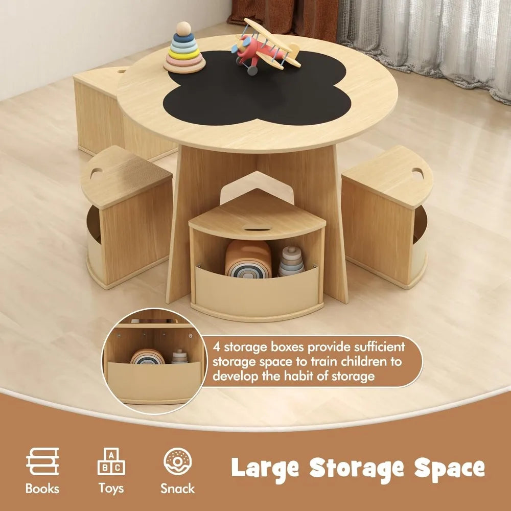Toddlers' Wooden Flower Shaped Nesting Table Set