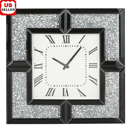 20 Inch Black Glass Mirrored Wall Clock