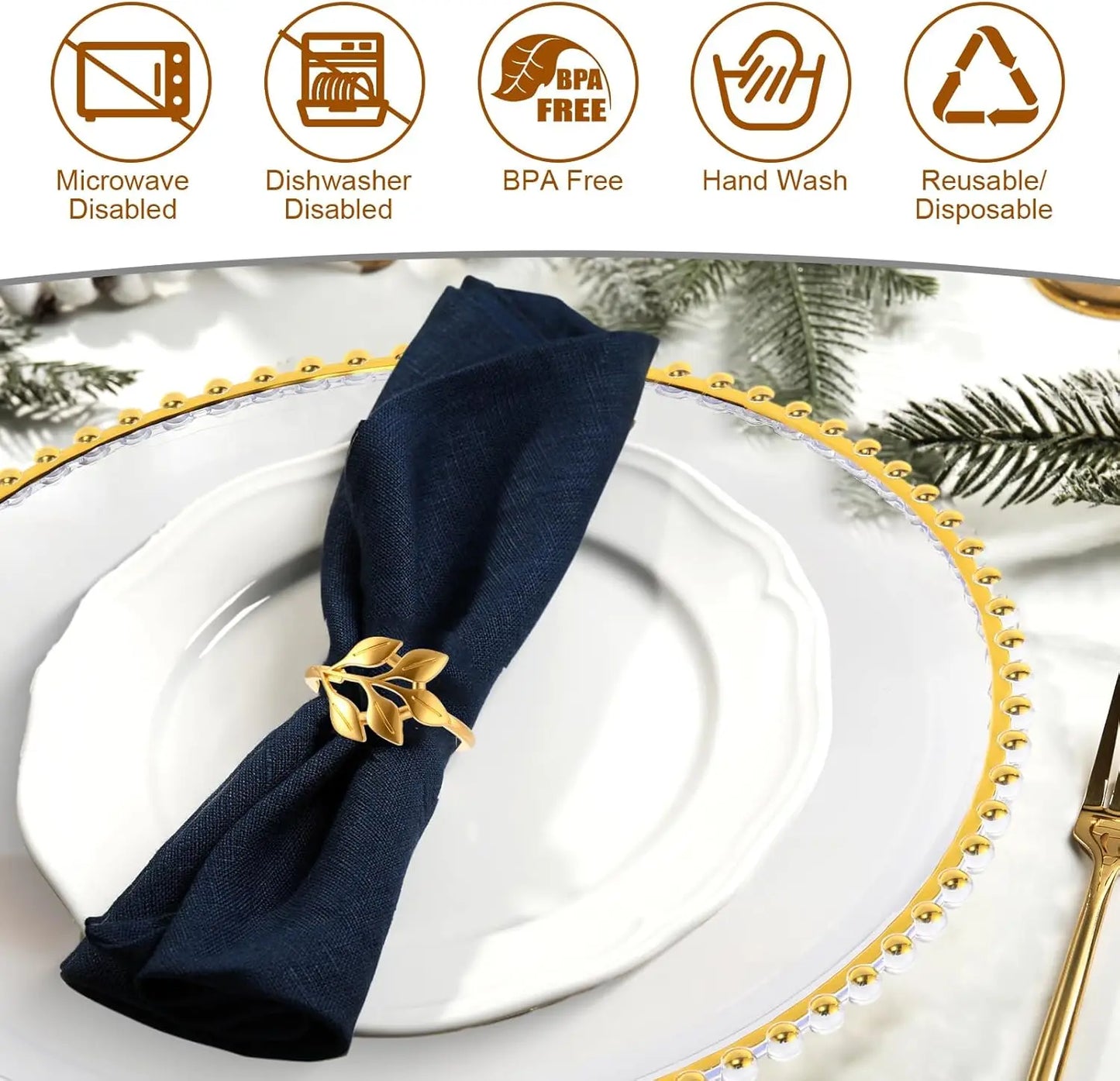 50 piece Clear 13 Inch Plastic Beaded Charger Plates - Gold Trim or Silver Trim options
