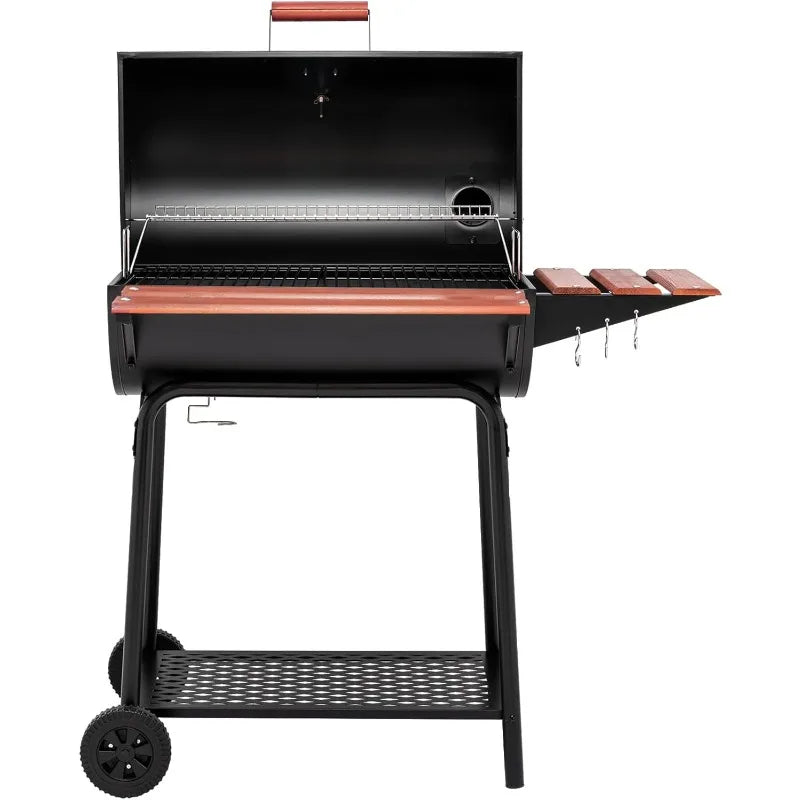 30 Barrel Charcoal Grill with Wood-Painted Side Front Table