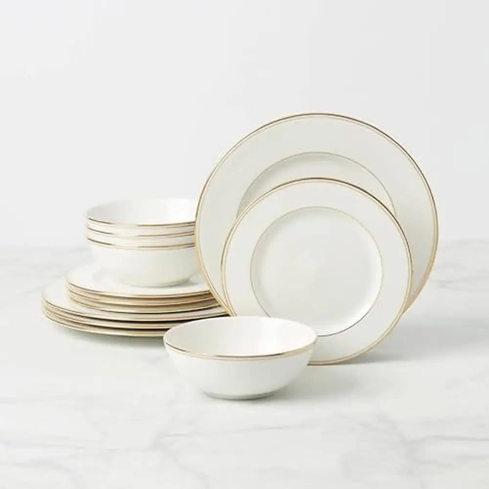 12 Piece Federal Gold Accent Porcelain Dinnerware Set