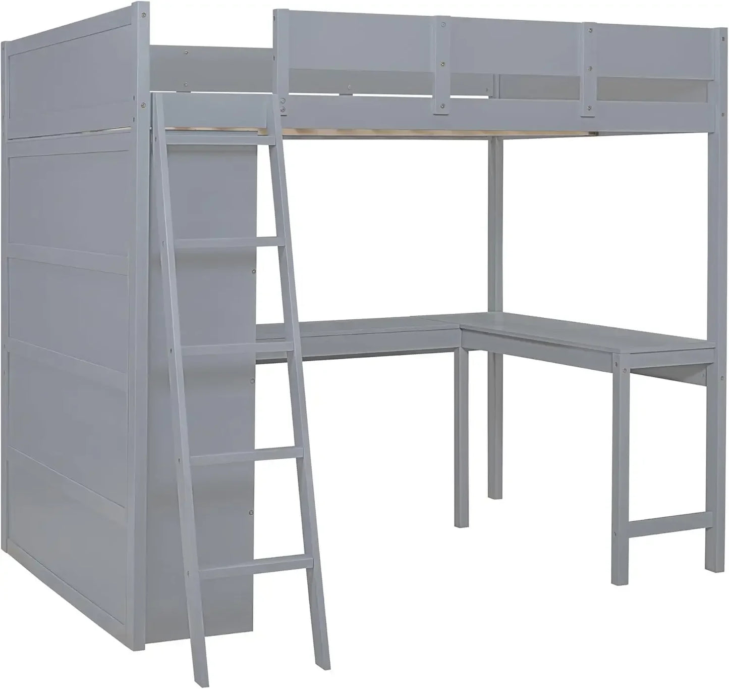 Full Size Loft Bed Frame with Wardrobe and Desk