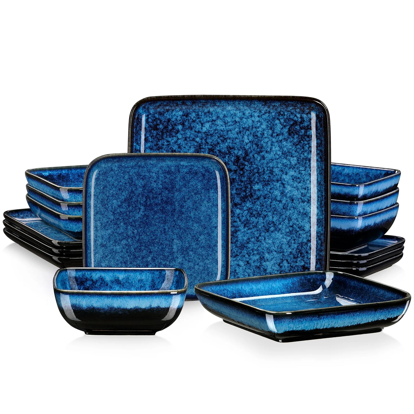 Ceramic 16 Piece Square Kiln Change Glaze Dinnerware Set