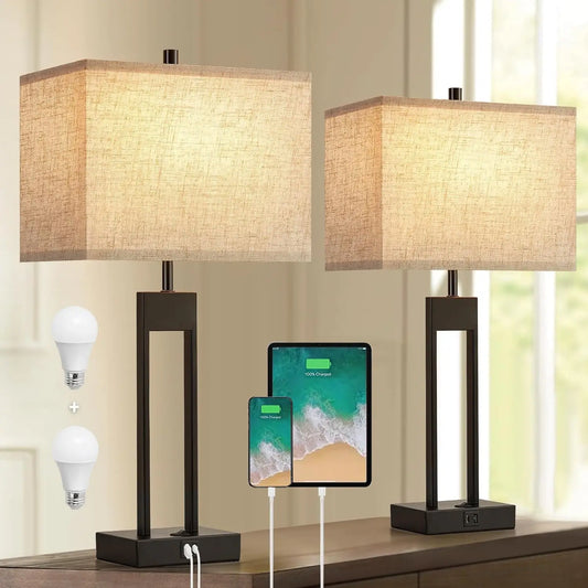 25.5’’ Set of 2, Bedside Lamp with USB C+A, 3 Colors Changeable Lamp