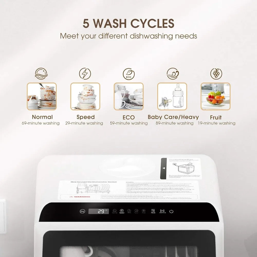 Portable Countertop Dishwashers with 5 L Built-in Water Tank & Inlet Hose, 5 Washing Programs