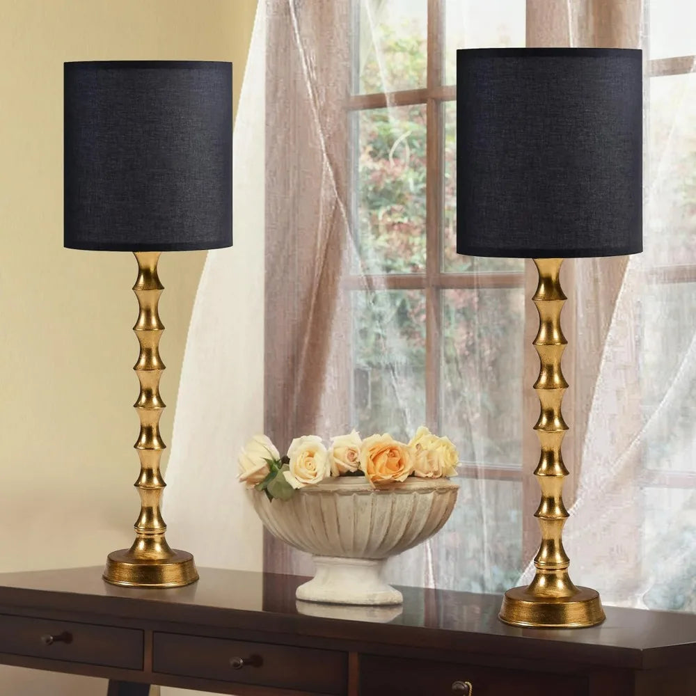 30.5" Gold Buffet Table Lamps with Black Shade, Set of 2