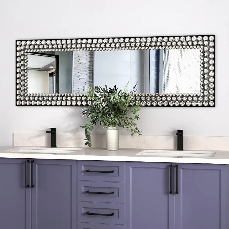 Full Length - Jeweled Accented Crystal Metal Frame, Wall-Mounted or Standing Full Body Mirror 65”*22”