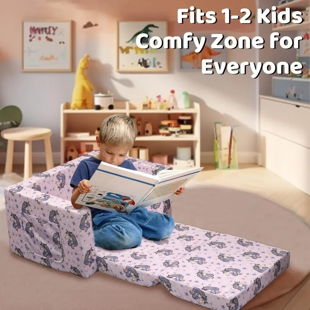 Children's 2 in 1 Convertible Relaxing Sofa Lounger - Extra Soft Flip Open Chair & Sleeper