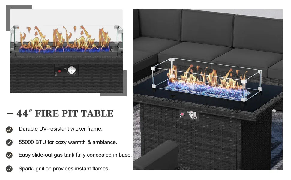 15 Piece Patio Furniture Set with Fire Pit Table