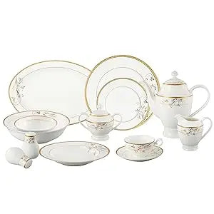 57-Piece 24K Gold Floral Design Dinnerware Set, Service for 8