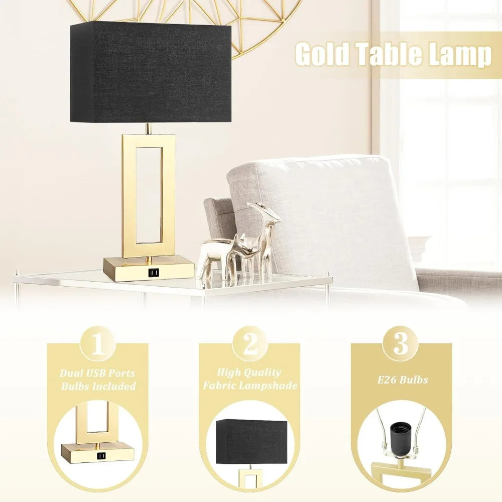 Set of 2 Touch Control 3-Way Dimmable Table Lamps with Dual USB Ports