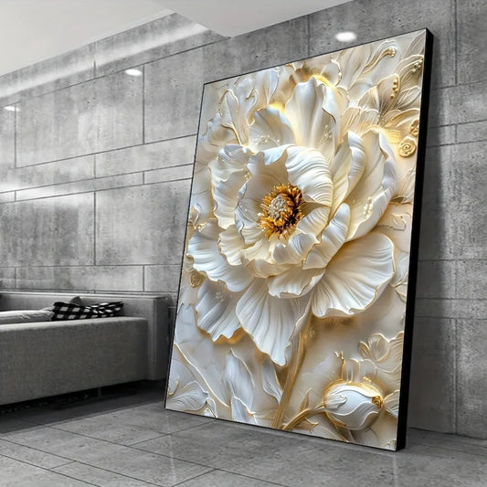 Frameless White Floral Canvas Abstract