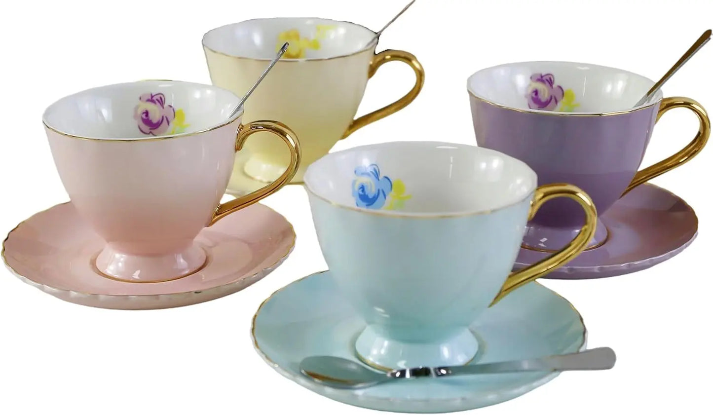 Euro Style Porcelain Cup and Saucer, Set of 4