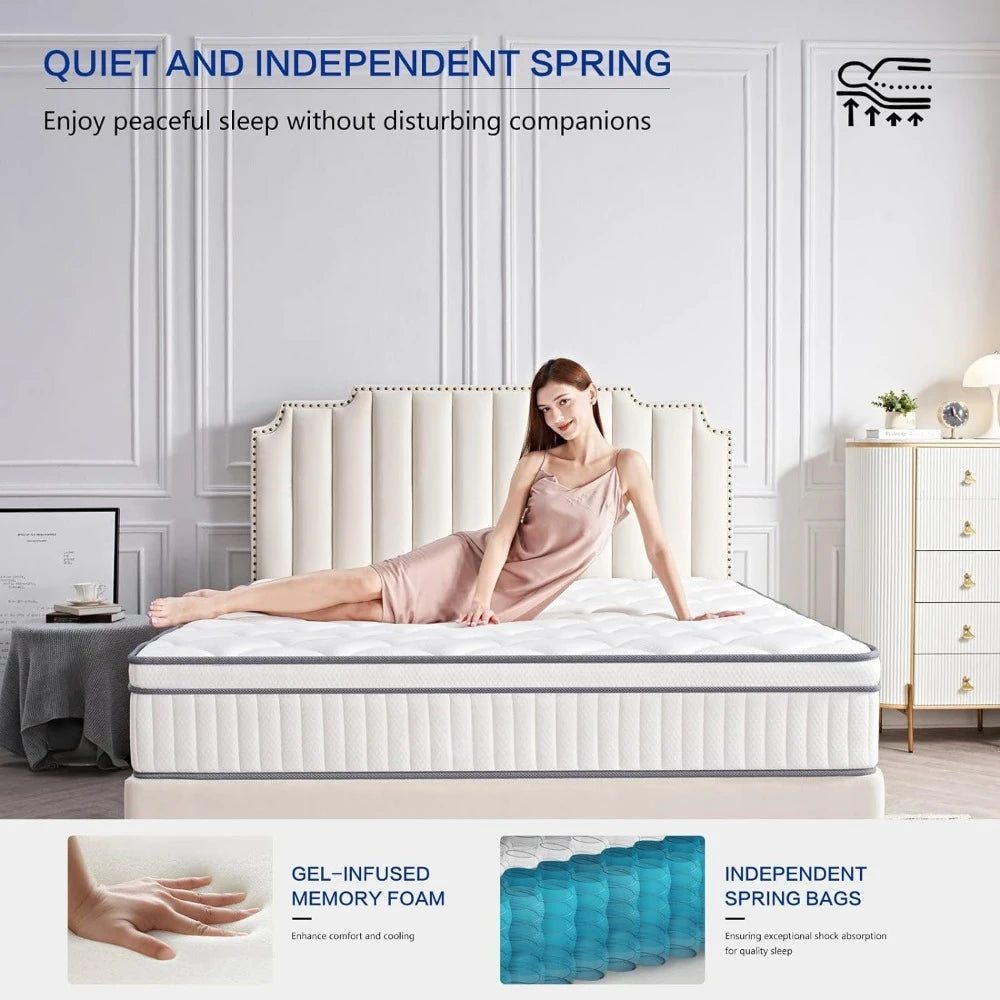 12 Inch, Individual Inner Spring Hybrid Mattresses, Medium Firm, Pressure Relief