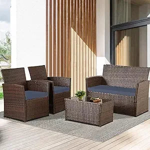 4 Piece Wicker Rattan Patio Sets, 5 Color Options