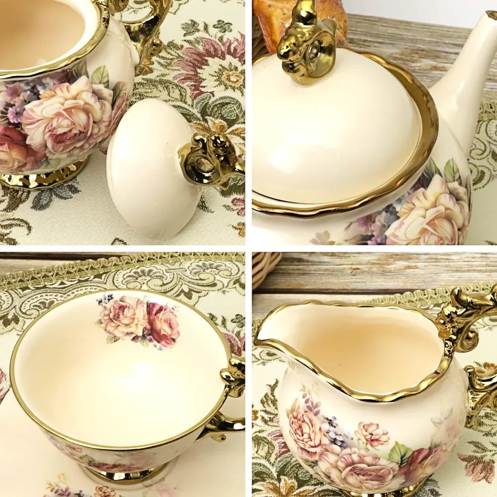 15 Piece Vintage Floral Porcelain Chinese Tea Set