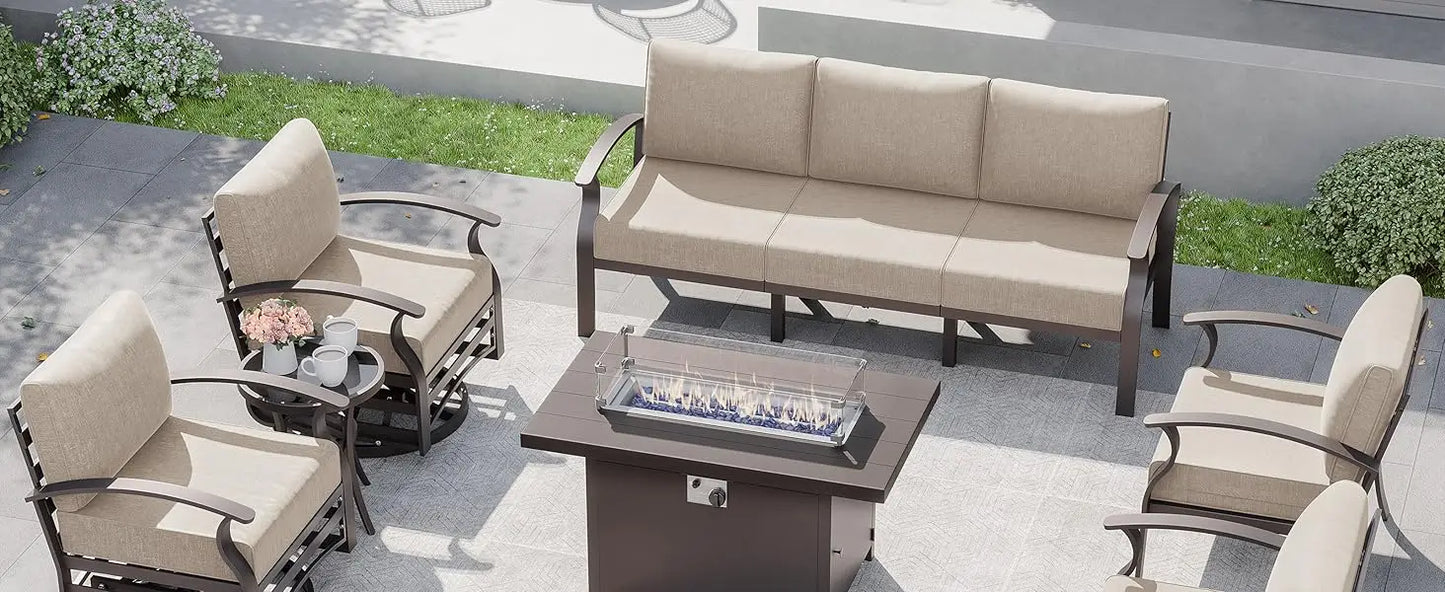 5-Seat Aluminum Outdoor Conversation Sets w/45in Propane Fire Pit Table,