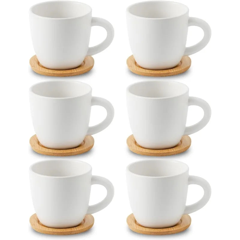 8 oz Ceramic Tea Cups and Saucers Set of 6