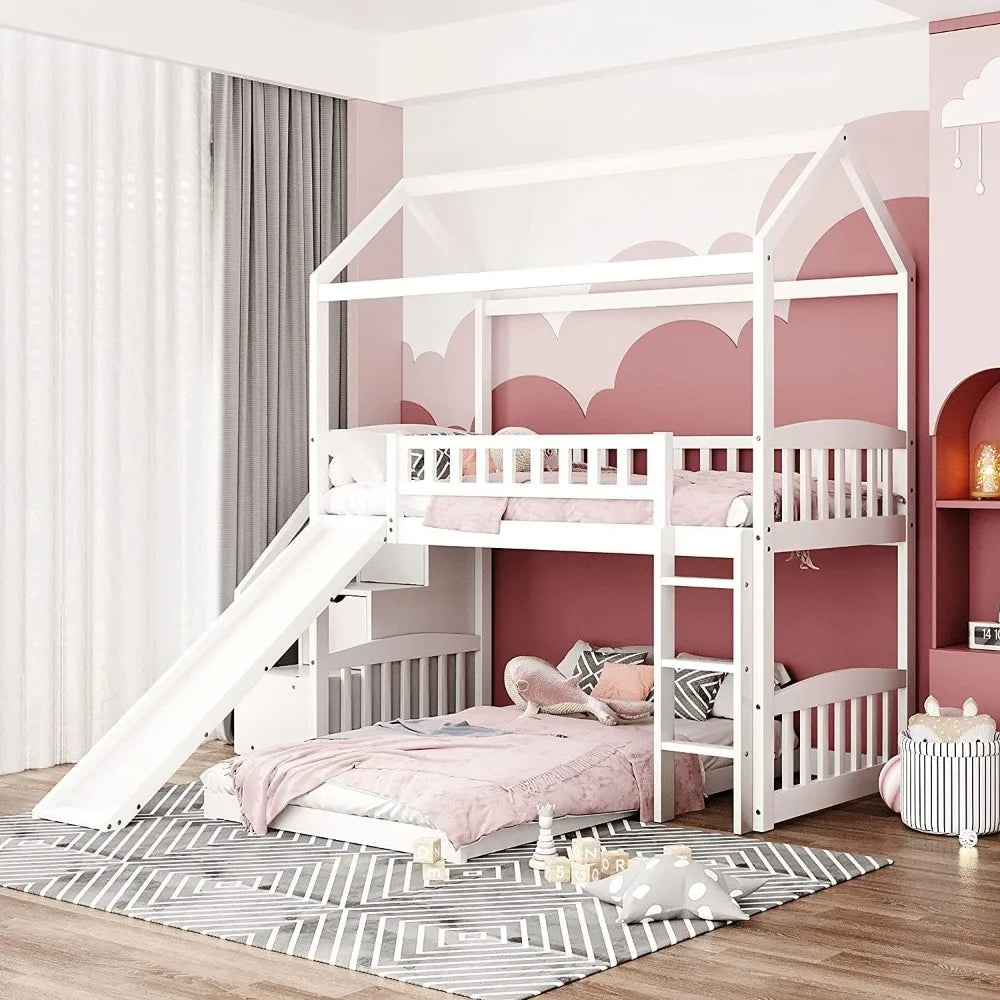 Toddler House Bunk Bed with Slide and Ladder