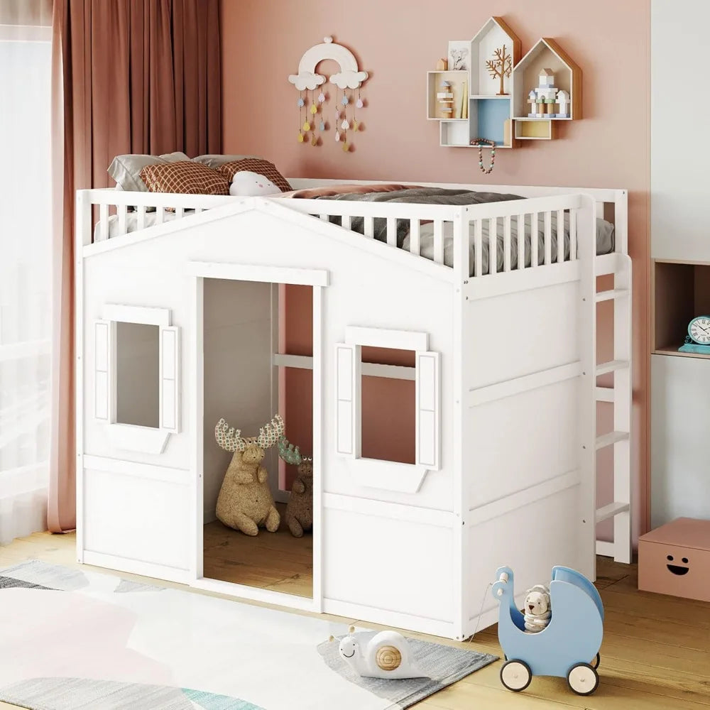 Twin Solid Wood Loft Bed Frame Playhouse