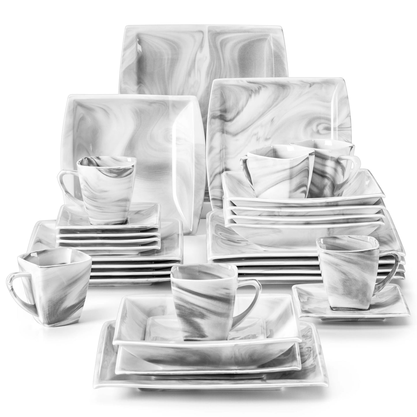 30/60PCS Marble Grey Porcelain Dinnerware Set