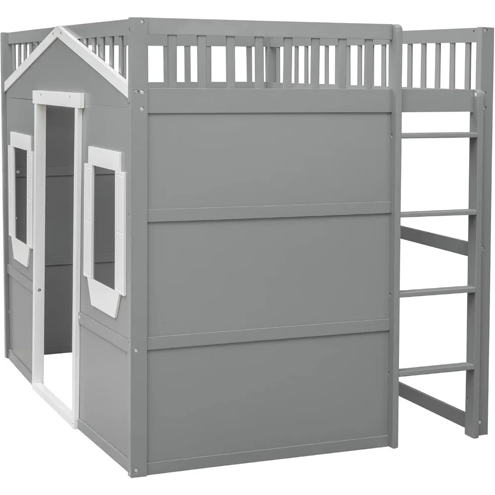 Twin Solid Wood Loft Bed Frame Playhouse