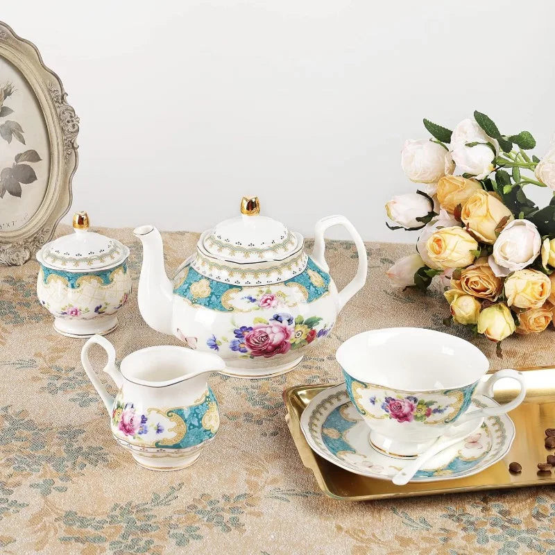 21 Piece Floral Porcelain Tea Set, for 6