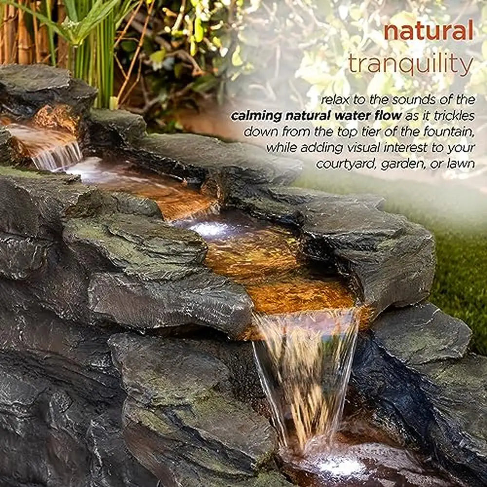 Outdoor Tiering Rocky River Stream Water Fountain w/LED Lights 76" Long