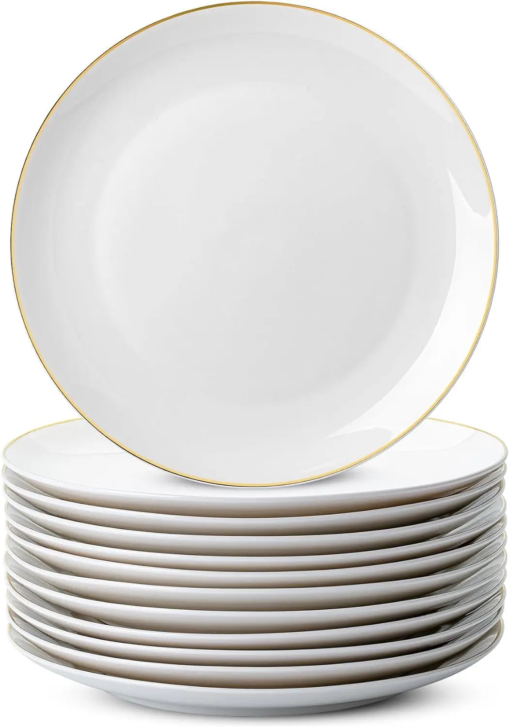 Set of 12, White Porcelain Dinner Plates, 10.5"