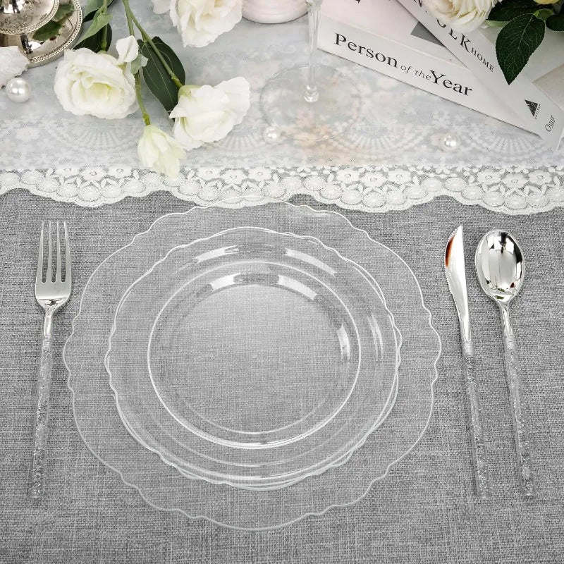 150PCS Clear-Gold Plastic Plates - Gold Plastic Silverware with Glitter Handle - 30 Guests