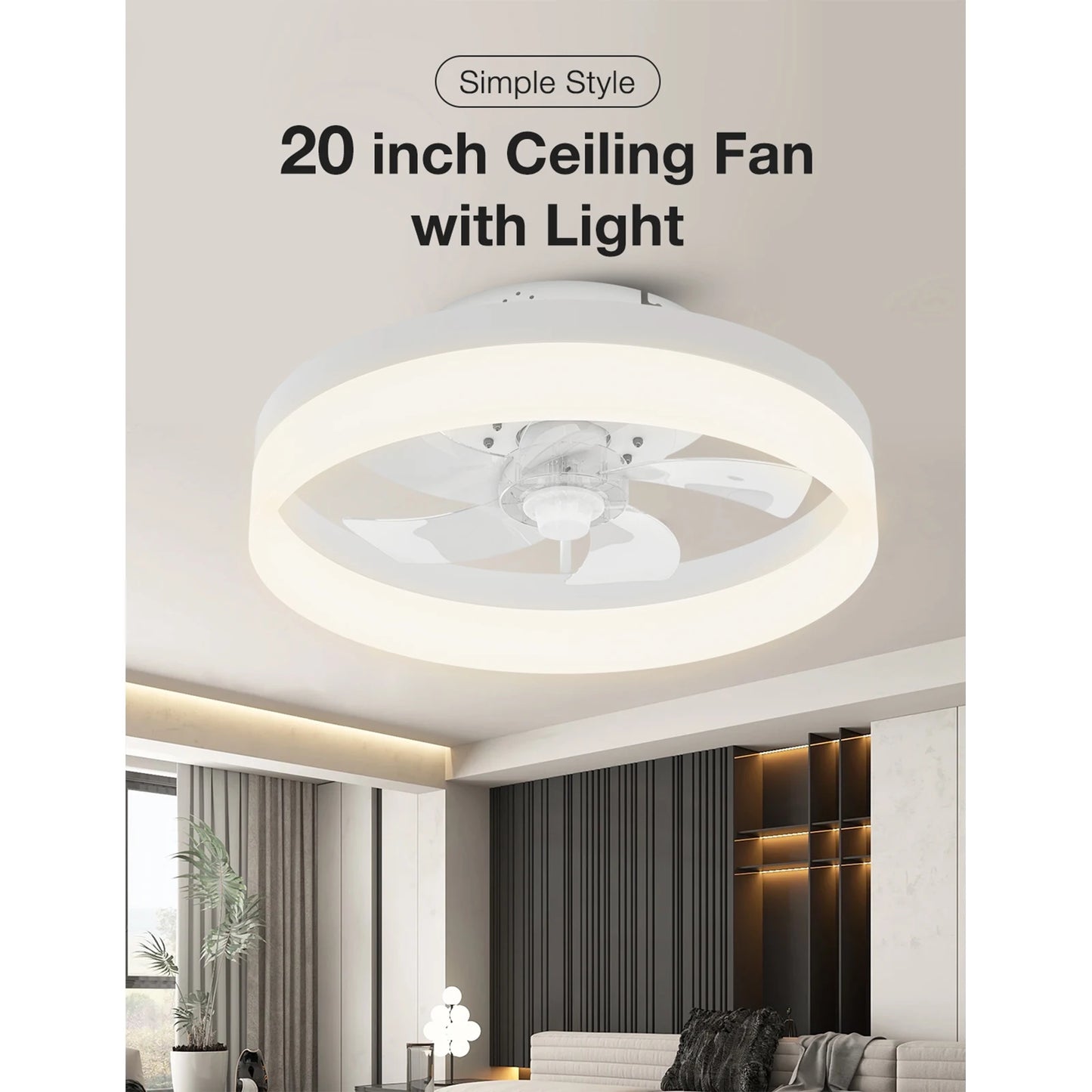 20 inch Flush Mount Modern Ceiling Fan Light