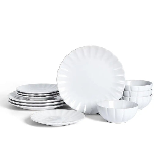 Phoenix 12-Piece Stoneware Dinnerware Set, White