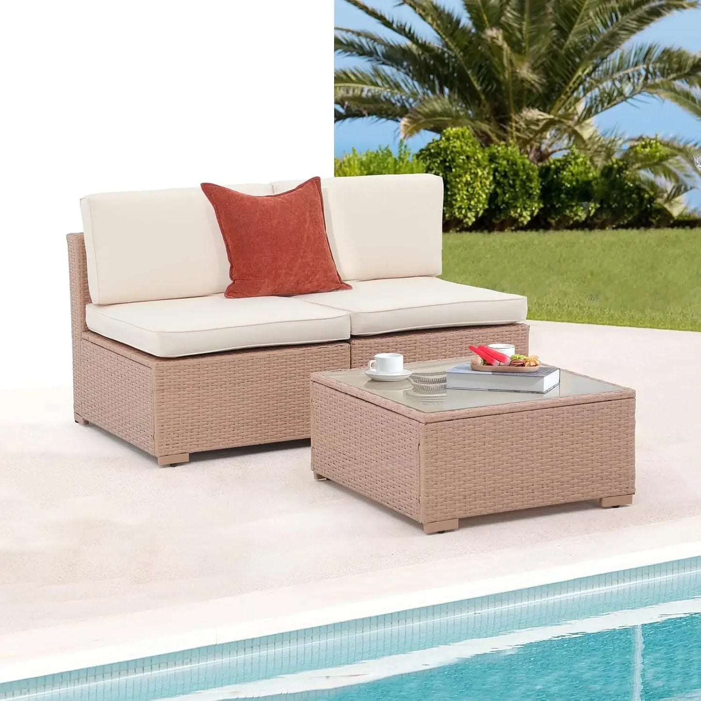 3PCS All-Weather PE Wicker Conversation Sofa Set