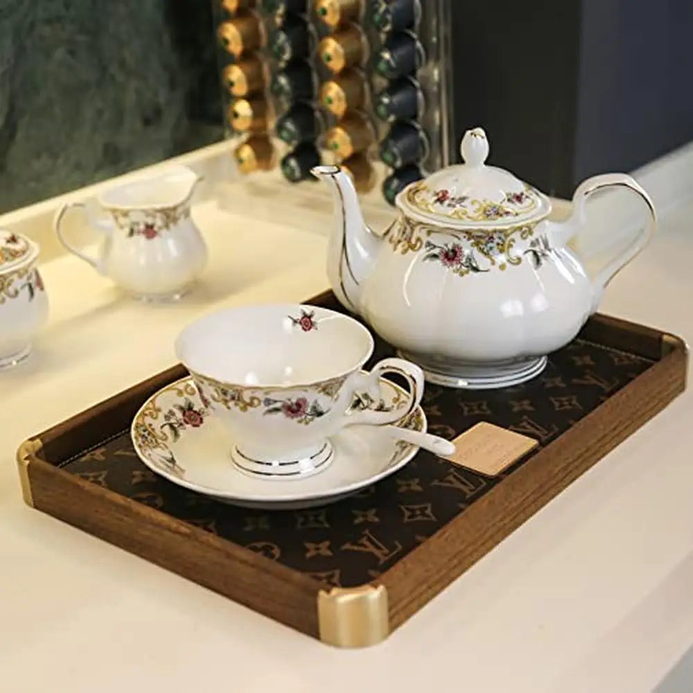 21-Piece Floral Design English Style Porcelain Bone China Tea Set