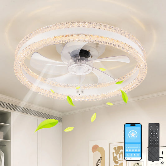 20" Luxury Double Ring LED Ceiling Fan with Light, (White)