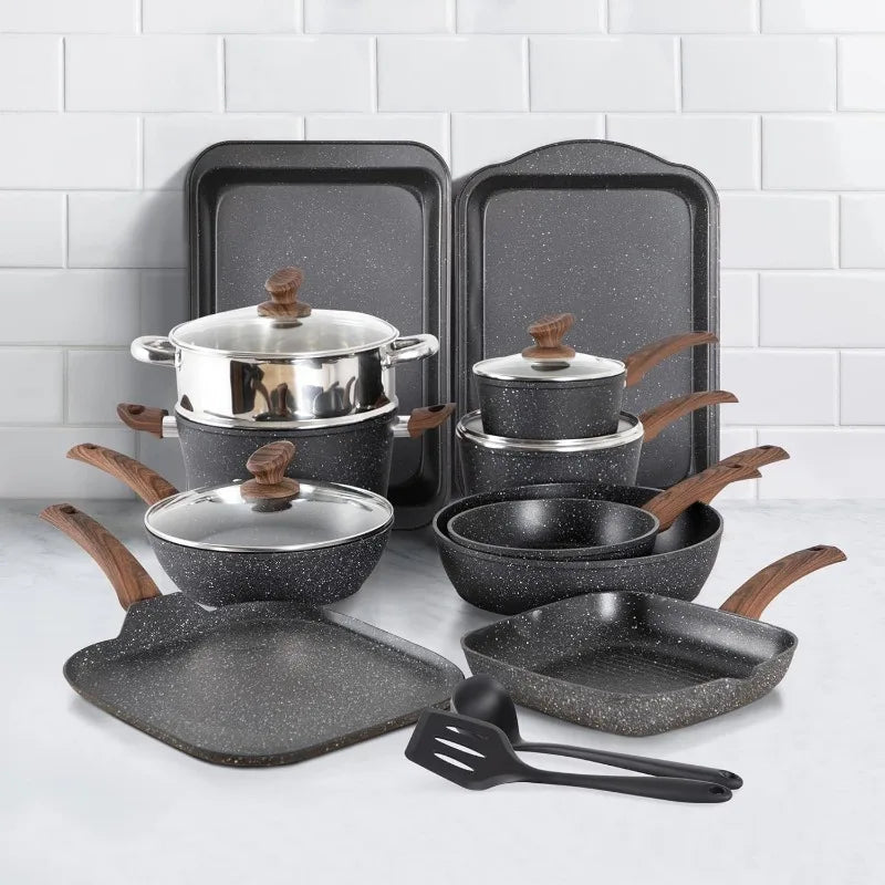 12/17-piece Granite Nonstick Cookware Sets