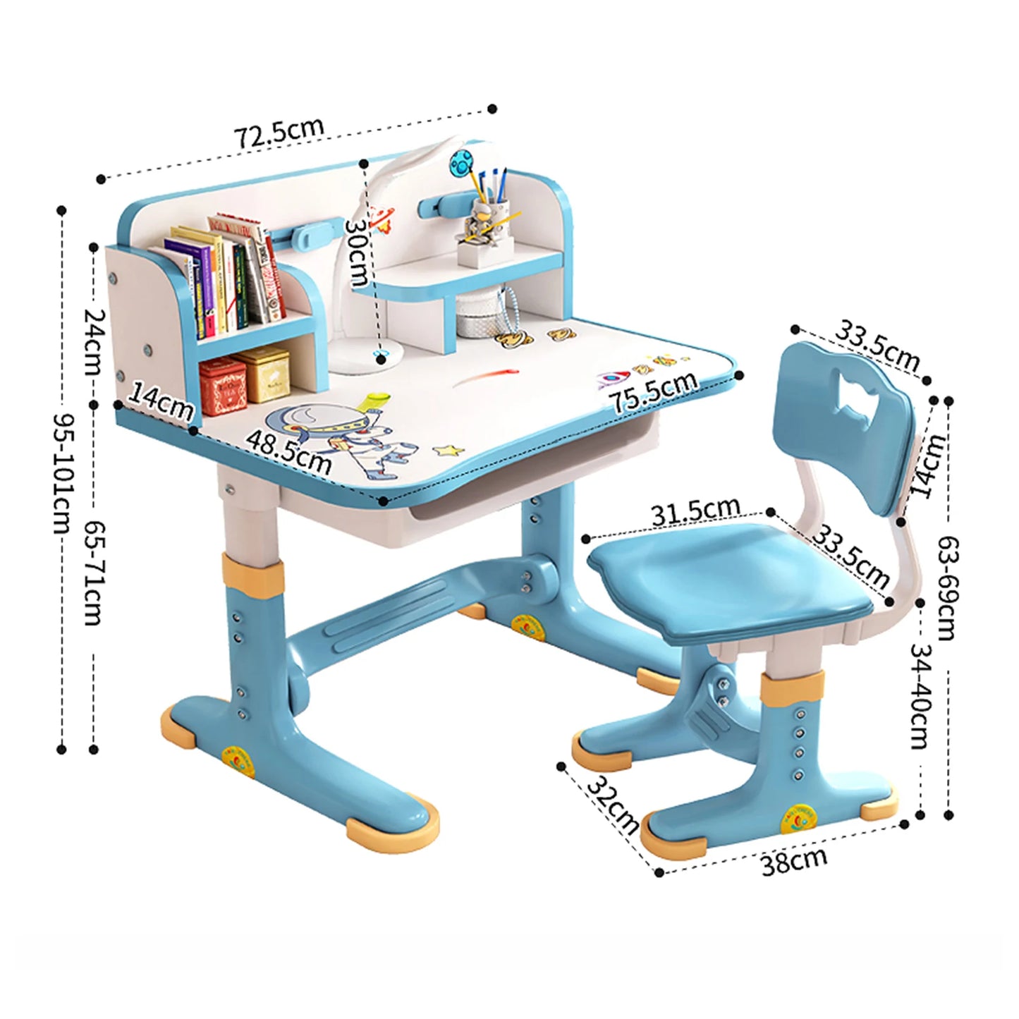 Kids' Widened Desktop, Cartoon Pattern Desk Chair Set