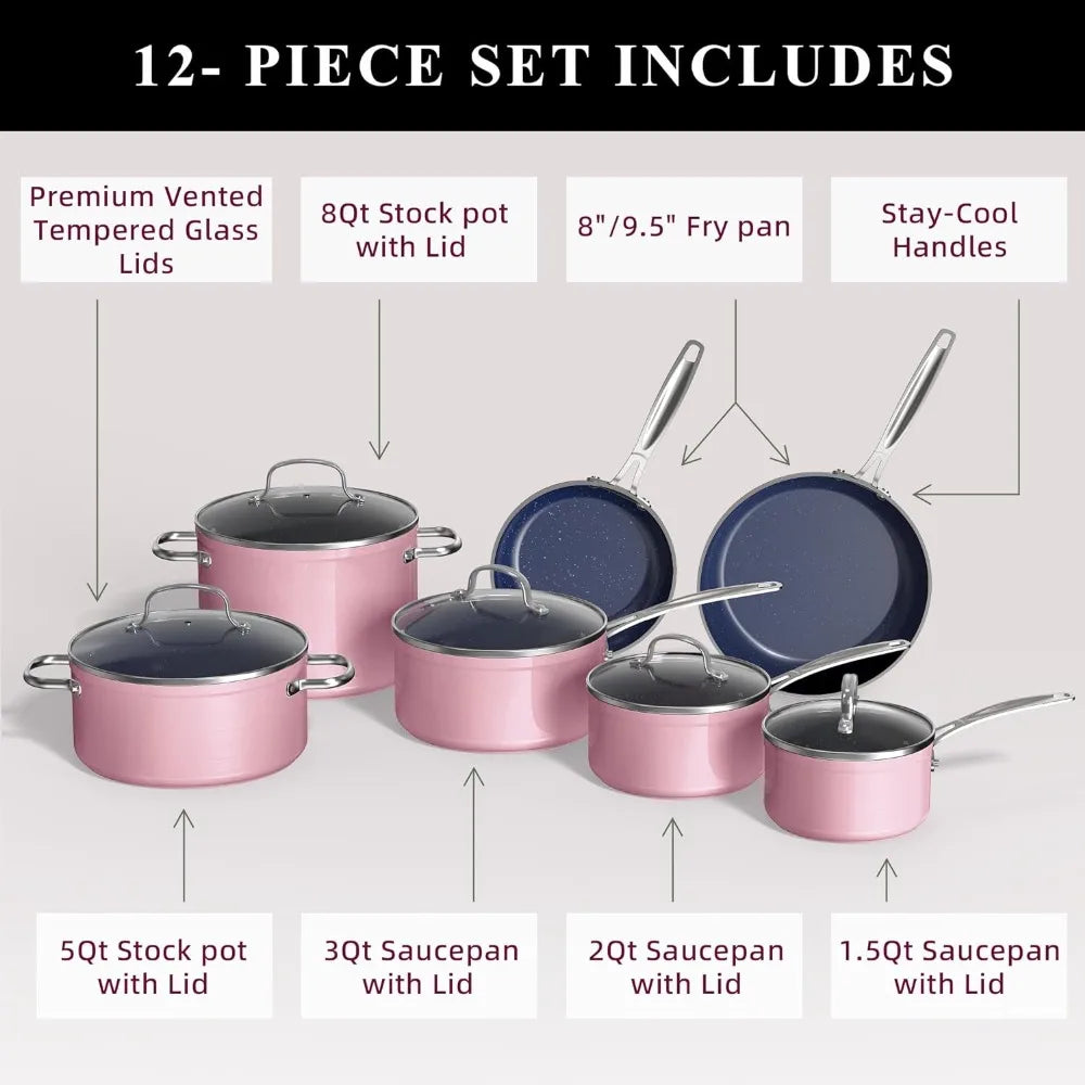 12pc Diamond Infused, Scratch-Resistant, Healthy Ceramic Nonstick Coated Cookware Set