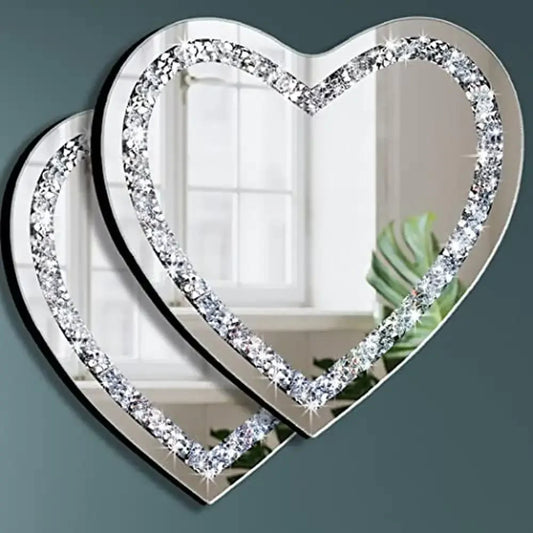 Heart Shaped Crystal Crush Diamond Glass Mirror Set