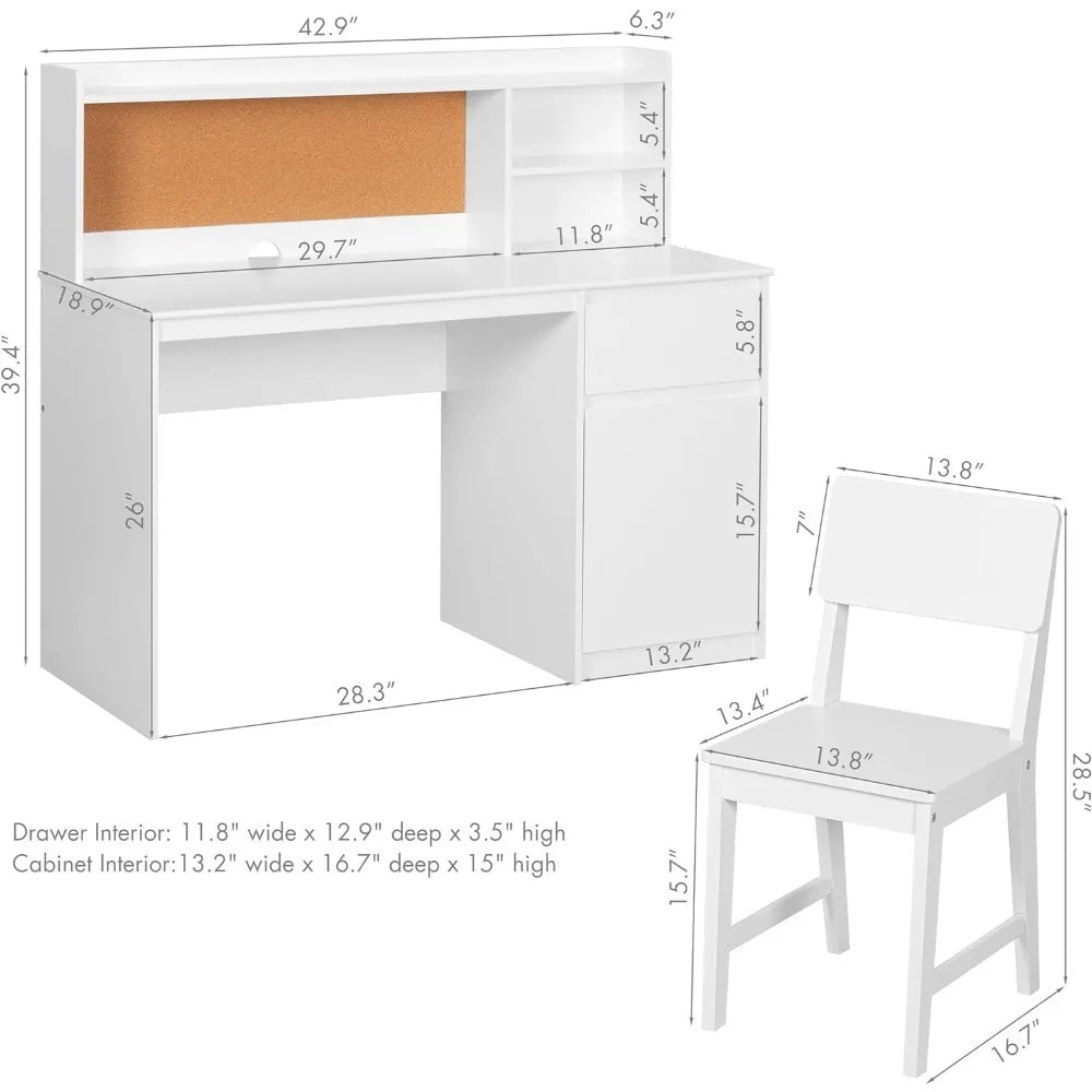 Computer Desk with Chair, Hutch, Storage Cabinet