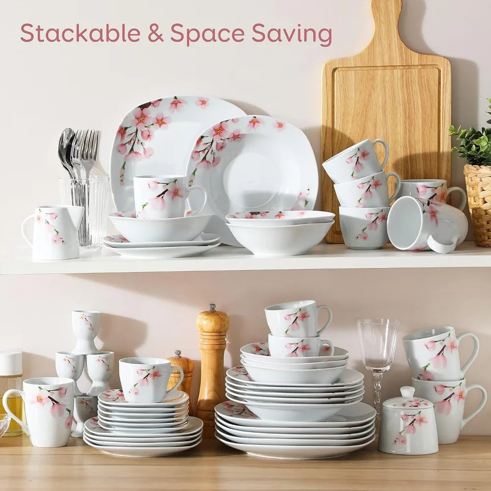 50-Piece Complete Tableware Porcelain Dinnerware Set