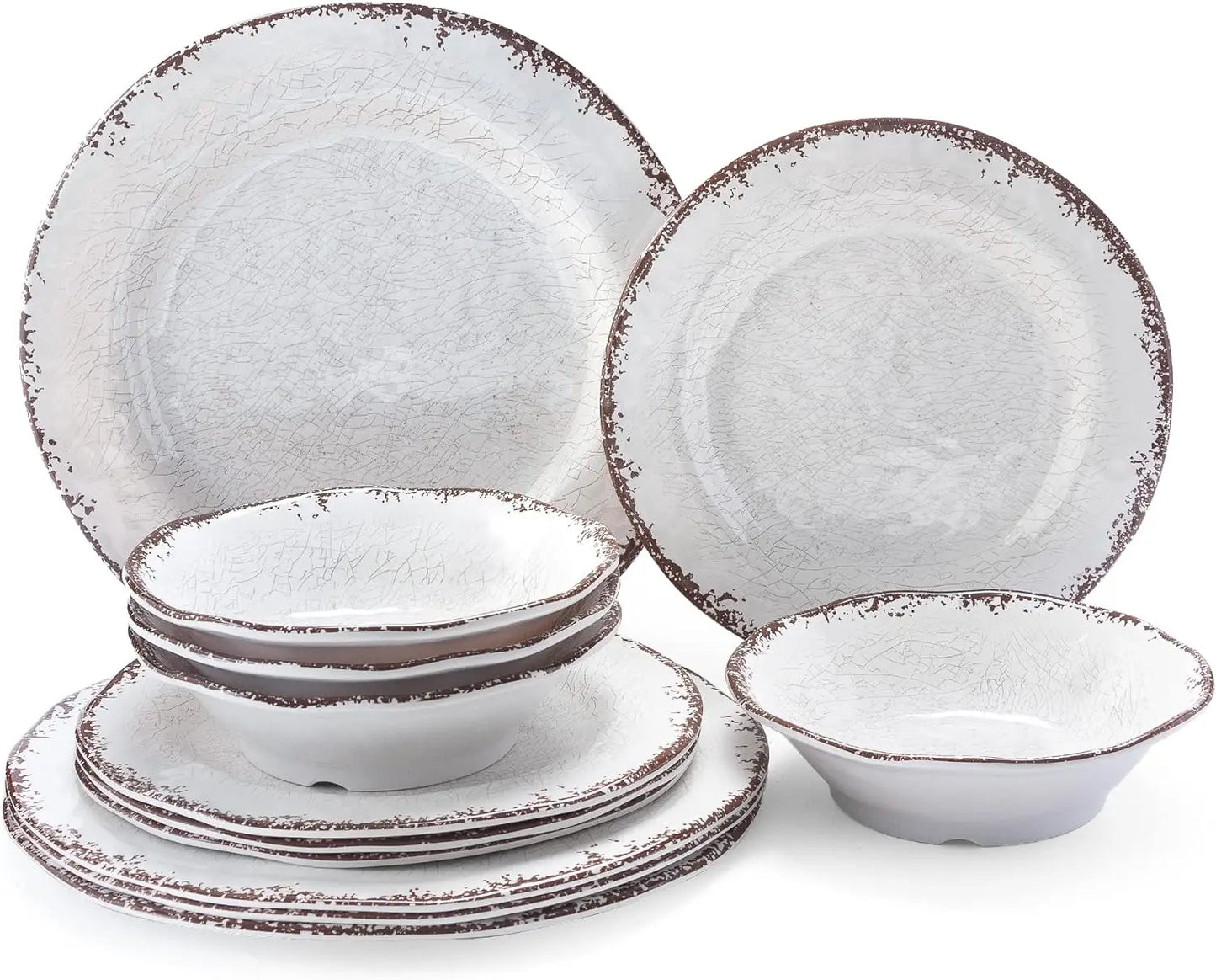 12 Piece Vintage Melamine Dinnerware set-Lightweight, Unbreakable