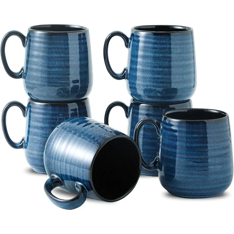 Set of 6, 12 Ounce Ceramic Coffee Cups Set with Handle