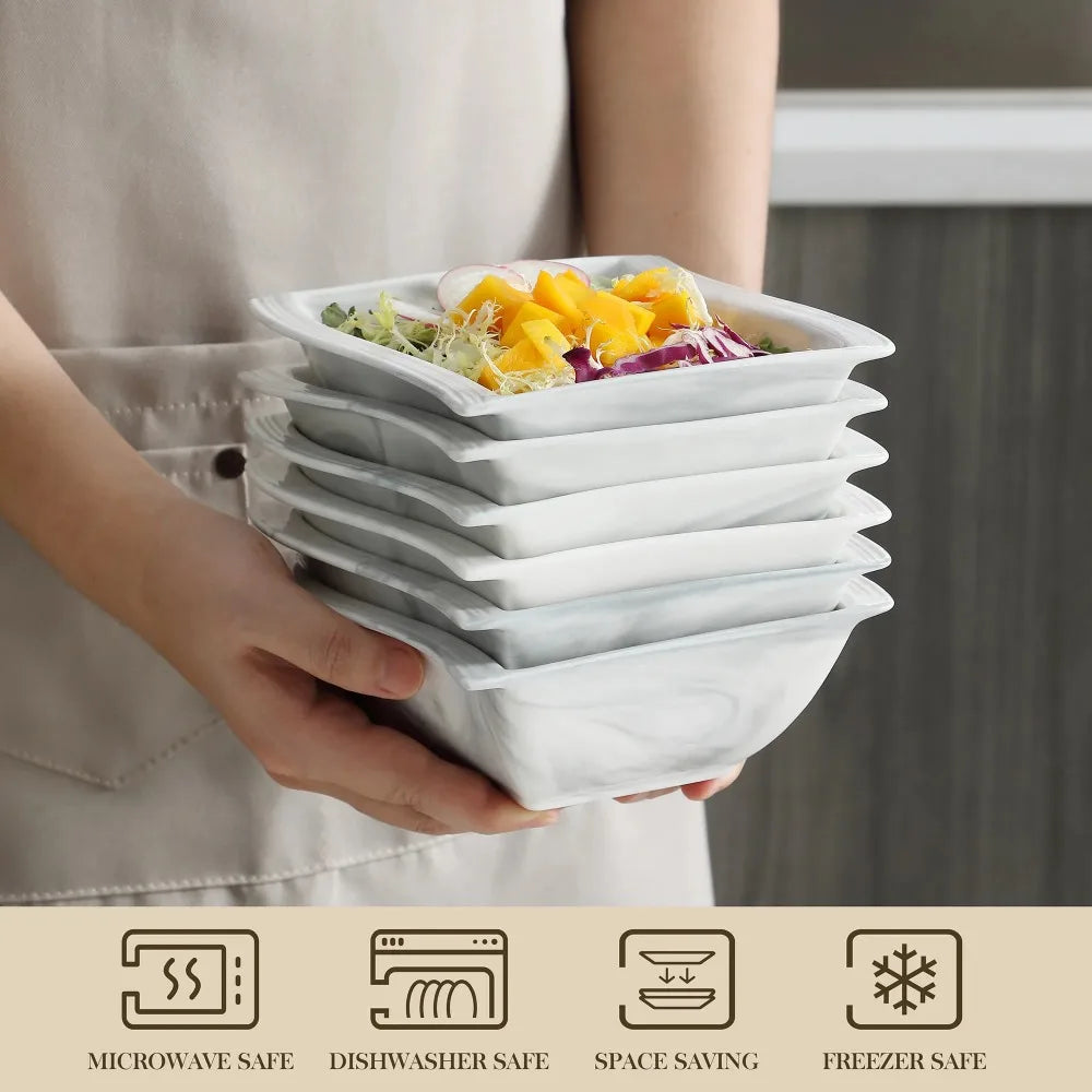 MALACASA FLORA 26-PIECE Nordic European Marble Gray Porcelain Tableware Set