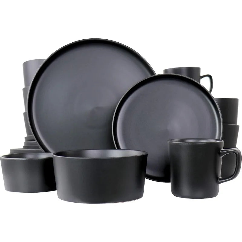 Luxmatte Dinnerware Set, 20 Piece, White, Dark Gray, Light Grey, Black