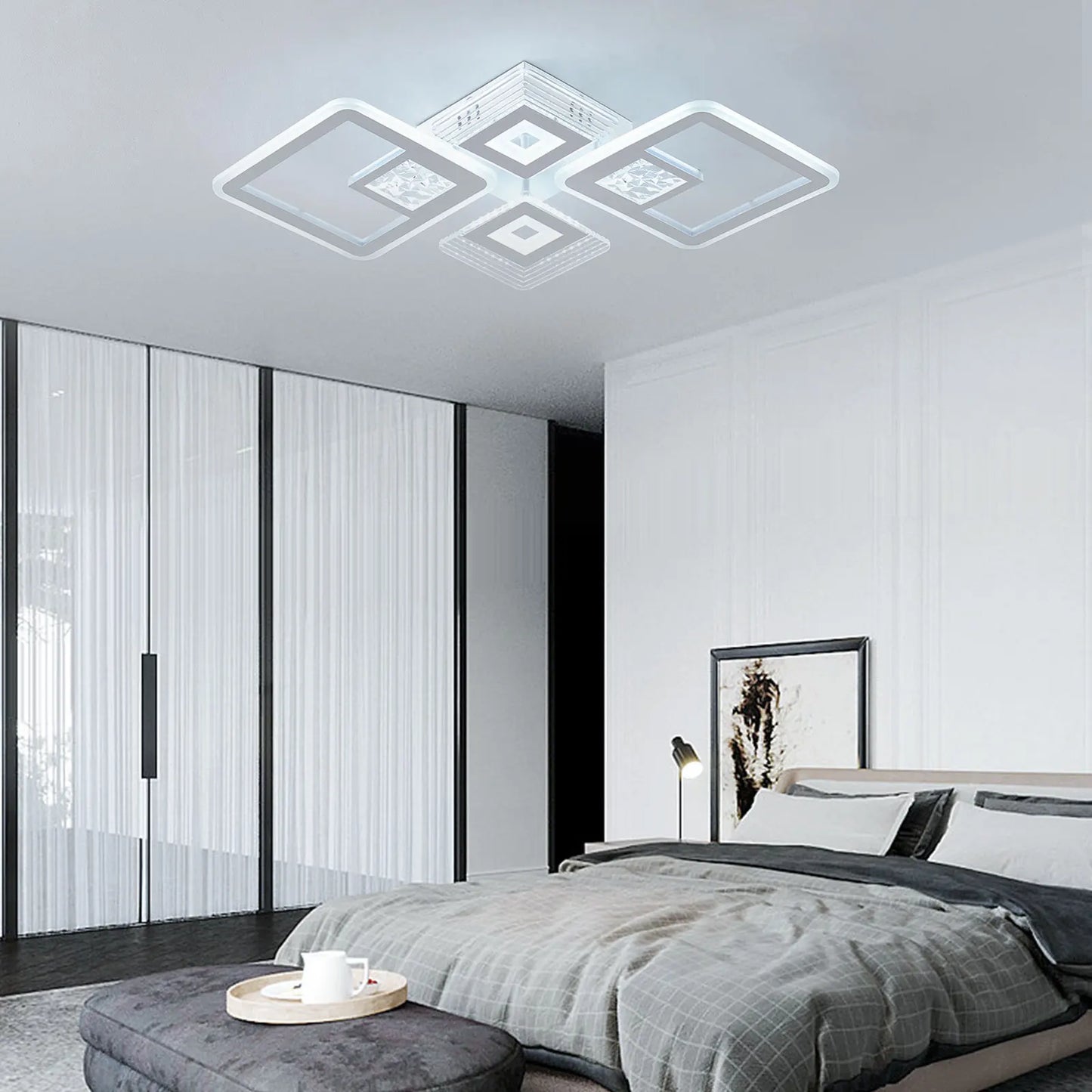 46W Modern Embedded Dimmable LED Acrylic Flush Mount Ceiling Light W/Remote Control