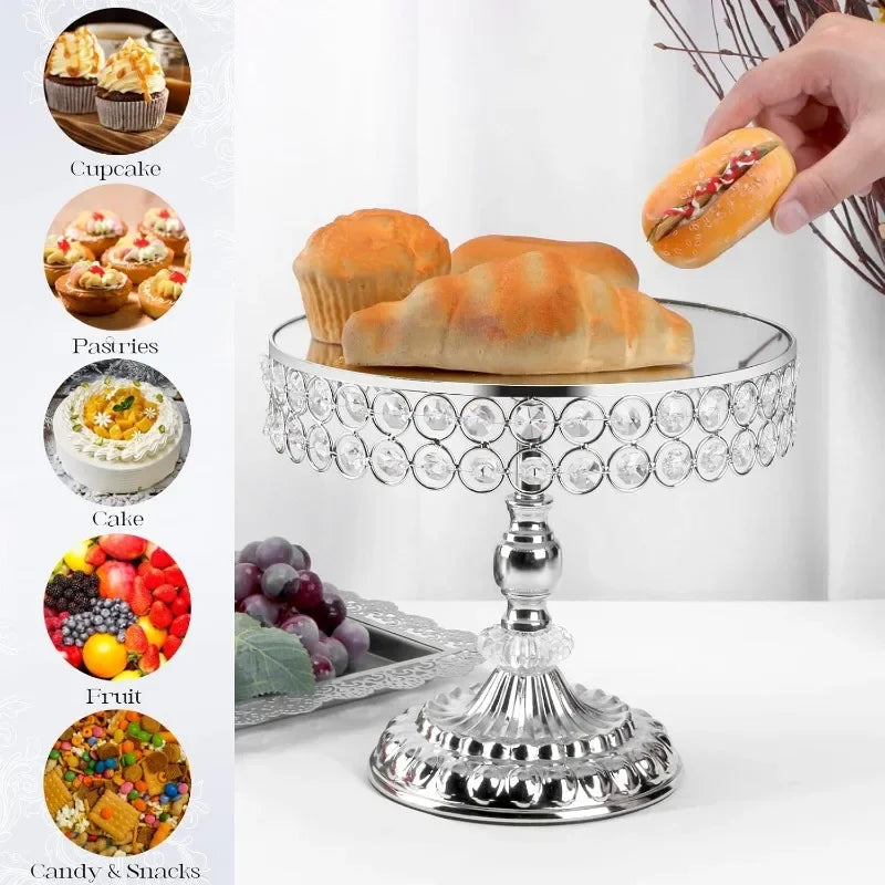 12 Pieces Silver Vintage Cake Display Stand with Crystal Edge