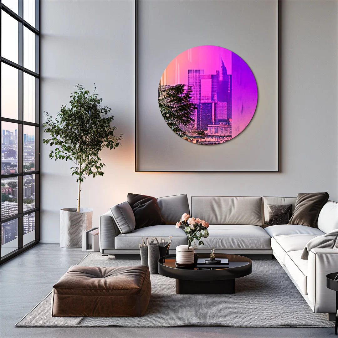 Round Iridescent Rainbow Color Accent Glass Wall Mirror